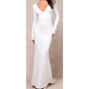 LULU'S M Extravagant Love White Backless Long Sleeve Wedding Maxi Dress NEW b91